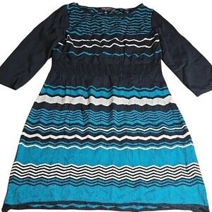 Nine West Sweater Dress, Black/Blue/White Stri[ed Pattern, Women's Size Large